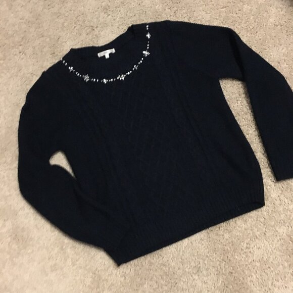 Made in Japan Dark Navy Blue Cable Jeweled Sweater - Picture 7 of 13
